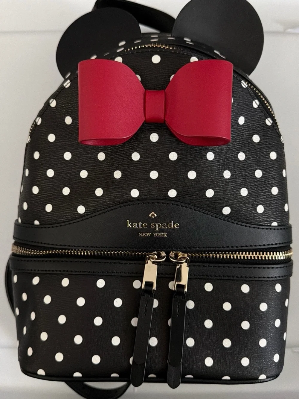 kate spade Black & White Polka Dot Mini Backpack with Red Bow Accent